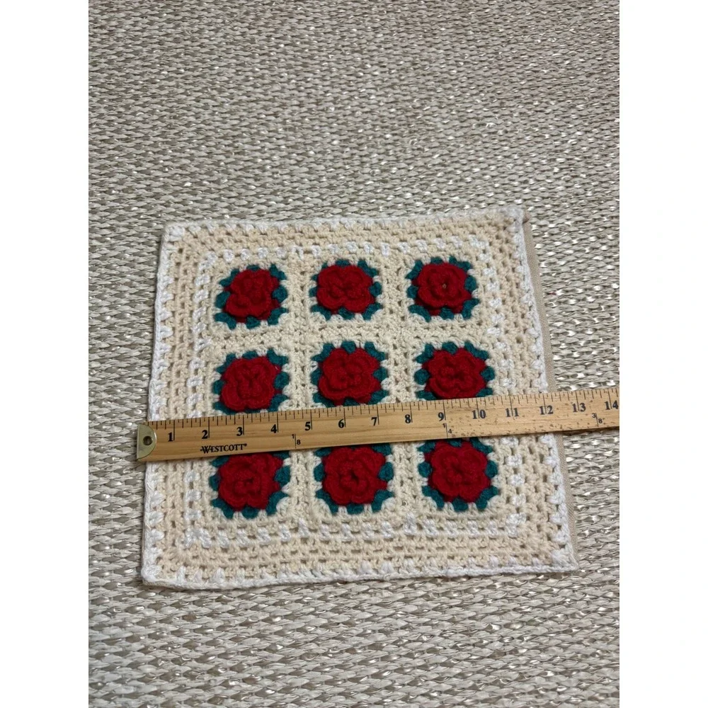 Handmade Crochet Rose Floral Granny Square Pillow Cover cottagecore 13x11 Boho
